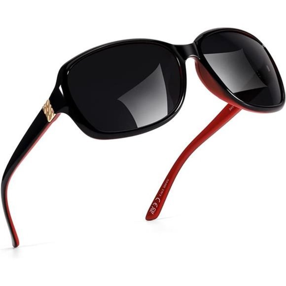 Polarized Sunglasses Womens A07 Trendy Polarized Sunglasses, Black Red